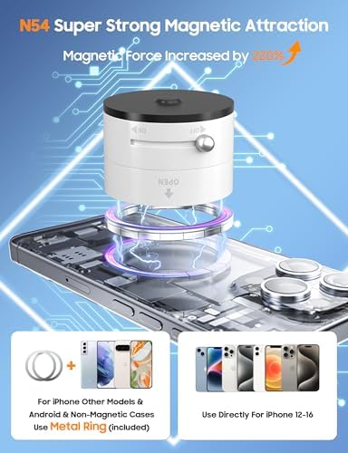 Vacuum Magnetic Phone Holder for Car – [ 360° Rotation & Foldable] Strong Suction Vacuum Magnetic Cell Phone Holder Stand, Height Adjustable Magnetic Phone Mount, For iPhone/All Phones (Any Surface) – Enhanced Compatibility and Speed