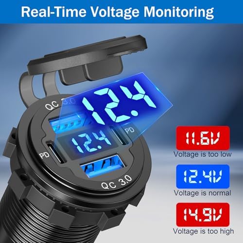Qidoe 2 Pack 90 W USB Car Charger Socket – Dual 30 W Power Delivery & Quick Charge 3.0 Ports with Integrated Voltmeter for Fast Charging in Cars, Boats, and RVs – Durable Aluminum Design for Enhanced Performance and Compatibility