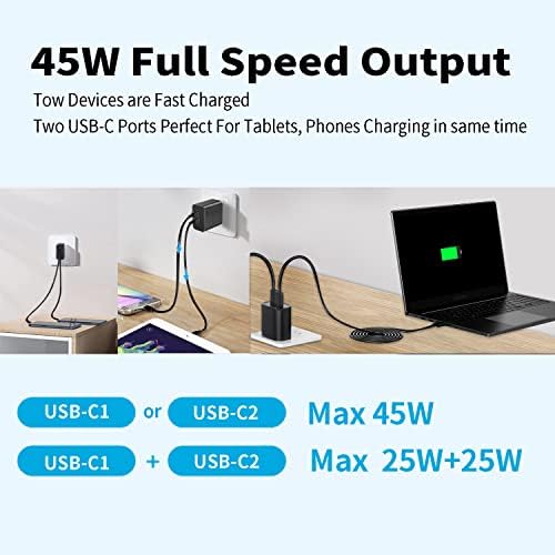 Ultra-Fast 45 W Dual Port USB-C Wall Charger for Samsung Galaxy S Series – Rapid Charging with 5 FT Type C Cable – Perfect for S25, S24, S23 Models – Compact & Portable Power Solution for On-the-Go Charging – Enhanced Compatibility for All Type C Devices