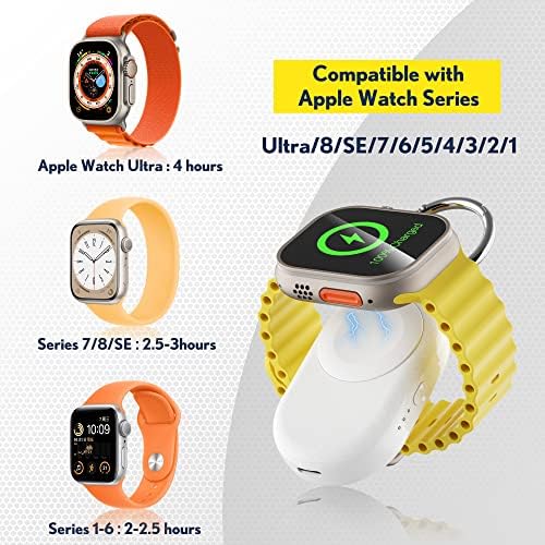 Compact PZOZ Wireless Travel Charger for Apple Watch – 1200 m Ah Fast Charging Power Bank with Keychain Design, Compatible with Series Ultra, 10, 9, 8, 7, 6, 5, 4, 3, 2, SE – Essential Portable Power Solution for On-the-Go Professionals and Fitness Enthusiasts in Sleek White Finish