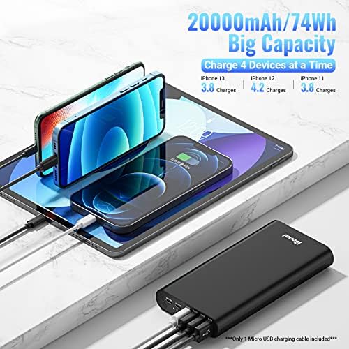 Ultimate BONAI 20000 m Ah Portable Power Bank – Sleek Aluminum Polymer Charger with 4 USB Outputs & Dual Input for Rapid Recharging – Ideal for Camping, Travel, and Daily Use – Universal Compatibility with i Phone, i Pad, Smartphones, and Tablets – Stay Charged Anywhere