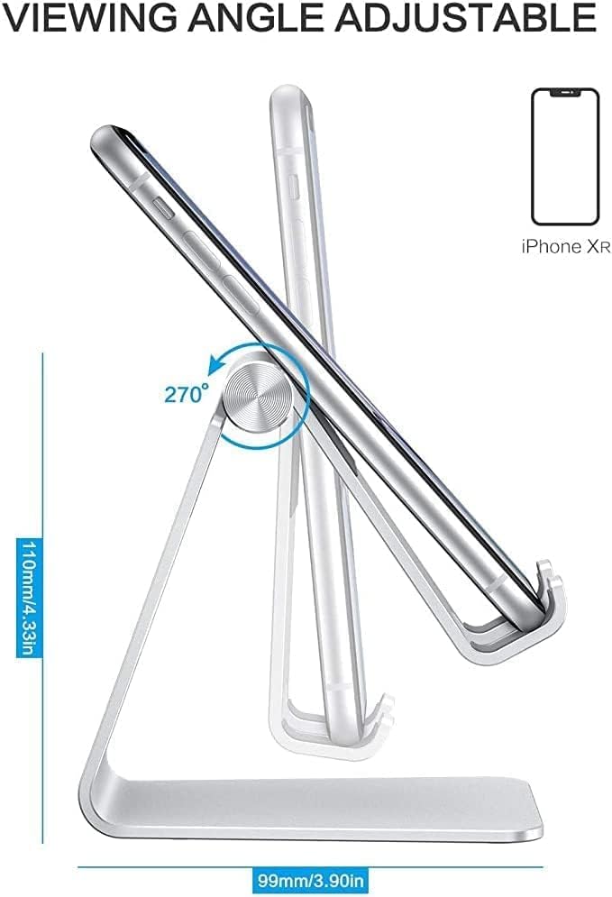 OMOTON Adjustable Cell Phone Stand, C2 Aluminum Desktop Phone Holder Dock Compatible with iPhone 15 14 13 Xs XR 8 Plus 7 6, Samsung Galaxy, Google Pixel, Android Phones – Enhanced Compatibility and Speed