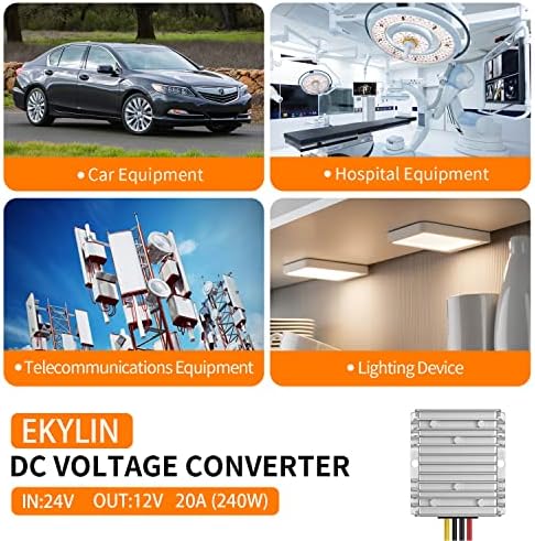 Heavy Duty Waterproof 24 V to 12 V DC Power Converter – 5 A 60 W Versatile Adapter for Vehicles, Marine, and Solar Applications by EKYLIN Power Accessories – Reliable, Durable, and Efficient Power Solution for Every Outdoor Adventure