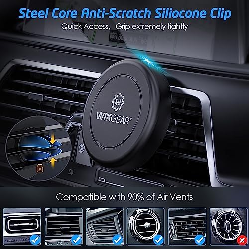 Wix Gear Magnetic Phone Holder for Car – 2 Pack Universal Air Vent Mount for Smartphones & Mini Tablets – Strong Grip with 4 Metal Plates for Enhanced Compatibility – Effortless Installation for Safe Driving Navigation