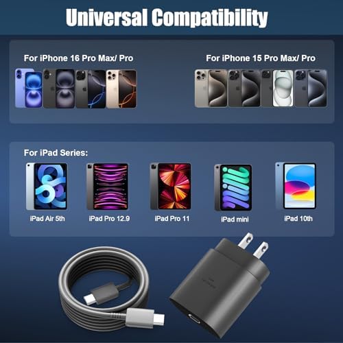 High-Speed 30 W USB C Fast Charger for i Phone 15 & 16 Pro Max with 6 FT Cable – Ultimate Compatibility for i Pad and Samsung Galaxy S24 – Compact, Reliable Power Block with Advanced Safety Features for On-the-Go Charging