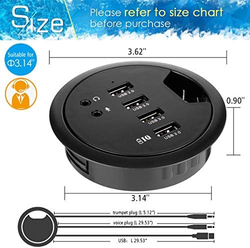 Streamline Your Workspace with the WDX Desk-Fit 4 Port USB 3.0 Hub – Compact 3.14″ Diameter Design with 5 Gbps Data Transfer, 3.5 mm Audio Mic Jack, and BC 1.2 USB Charger for i Phone & Smartphones – Ultimate Connectivity Solution for Professionals and Tech Enthusiasts