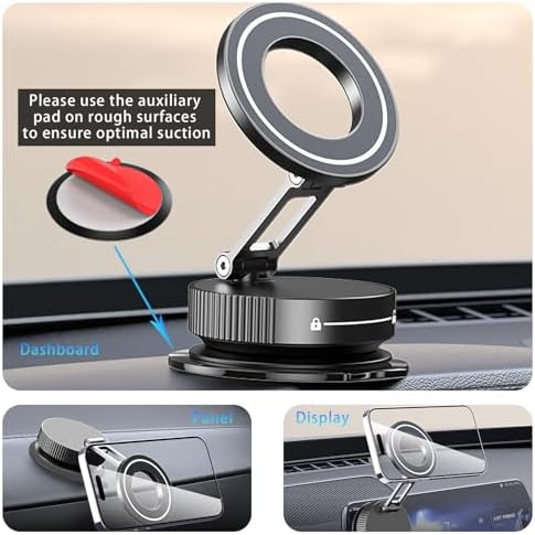 360° Rotation Vacuum Magnetic Phone Holder for Car, Strong Magnetic Suction Cup Phone Mount, Dual-Axis Adjustable Arm Phone Stand for iPhones 12-16 Series & All Smartphones – Enhanced Compatibility and Speed
