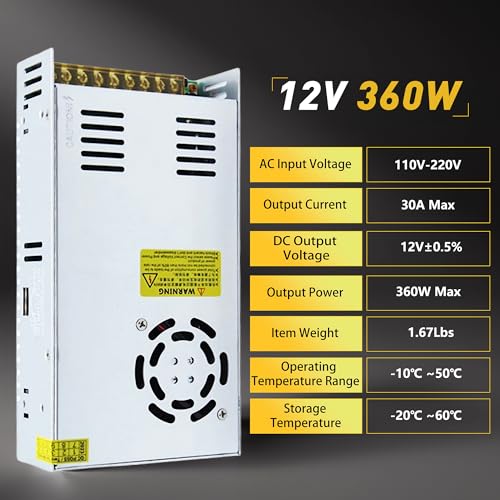 High-Performance 600 W AC to DC Power Adapter – Universal 110 V/220 V Input to Stable 12 V Output – Perfect for LED Lighting, CCTV Surveillance, and RV Power Solutions – Robust 50 A Switching Regulator for Dependable Energy Delivery and Enhanced Device Compatibility