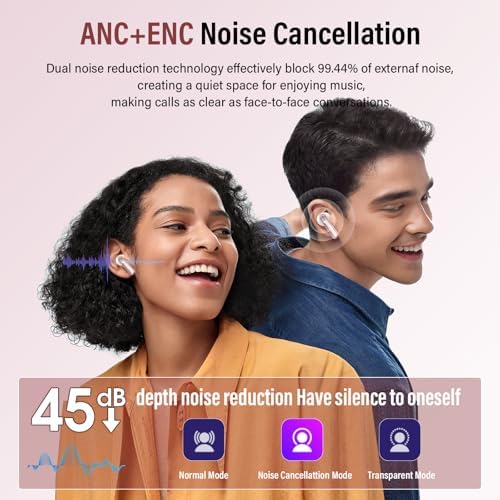 Thunelec Star Sand Purple Wireless Earbuds – Premium Bluetooth 5.4 Headphones with 48-Hour Battery, Advanced ANC/ENC Noise Cancellation, IPX7 Waterproof Protection, Touch Control, and Customizable EQ Modes for Ultimate Sound Experience in Any Environment