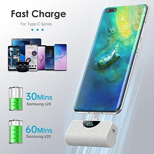 Ultra-Compact 5200 m Ah USB-C Power Bank with LCD Display – Fast-Charging Portable Charger for i Phone 15, Samsung, Google Pixel & Android Devices – Stylish Purple Battery Pack for On-the-Go Power Solutions