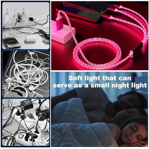 TISTIPPL 3-in-1 Illuminated Charging Cable – Fast Charge with Multi-LED Indicator, Universal Compatibility for Smartphones & Tablets, Durable & Portable Design Perfect for Travel and Daily Use