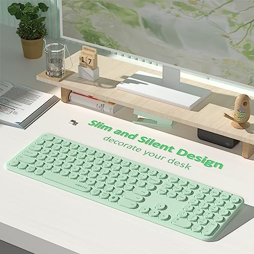 UBOTIE Wireless Green Keyboard – Stylish Full-Size Bluetooth & 2.4 GHz Dual Mode Keyboard with Unique Round Keycaps, Ultra-Slim Design & Quiet Scissor Switches for Effortless Typing on PC, MAC & Smart Devices – Perfect for Home & Office Use