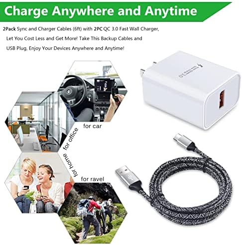 Rapid 18 W Quick Charge 3.0 Wall Charger for LG Devices – Ultra-Fast USB C Charging Solution with Two 6 FT Cables for Stylo, V, G Series, and Velvet – Compact, Safe, and Perfect for On-the-Go Power Needs
