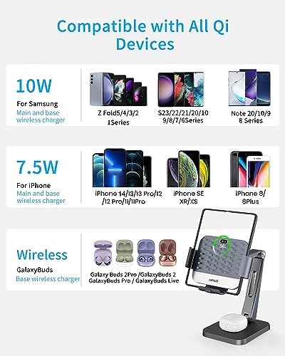 ANPULES 2-in-1 Wireless Charging Stand for Samsung Galaxy Z Fold Series and Buds – Fast Charging Dock with 3 Coils for Enhanced Compatibility and Efficiency, Sleek Design for Tidy Spaces, Non-Slip Surface for Secure Charging