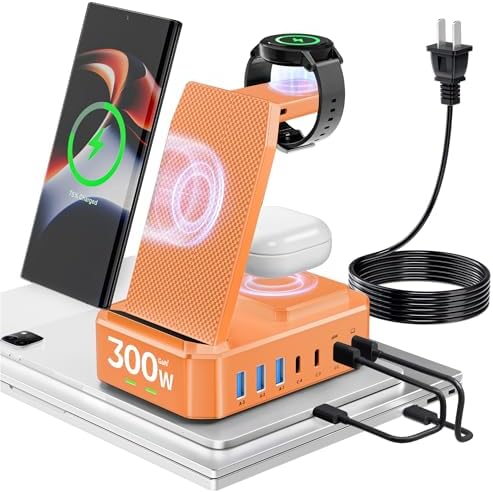 Zutspzss 300 W Wireless Charging Station – 10-in-1 Multi-Device Fast Charging Dock for Samsung S25 Ultra/S24/S23/S22/Z Fold, Galaxy Watch Ultra 7/6/5, and Galaxy Buds – 65 W USB-C Hub in Sleek White Design for Effortless Charging Efficiency