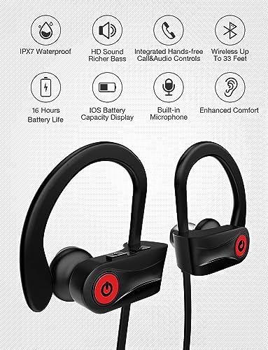 Otium Wireless Bluetooth Earbuds – IPX7 Waterproof Sports Headphones with 15-Hour Playtime for Gym & Running – Superior Sound Isolation & Ergonomic Comfort for Active Lifestyles – Seamless Device Compatibility – Black