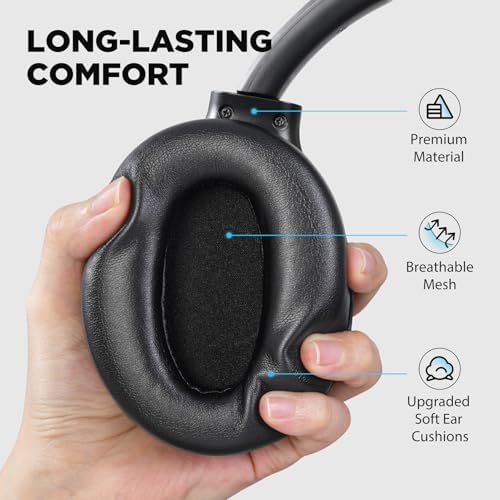 Revolutionary Bluetooth Over-Ear Headphones with Advanced Hybrid Active Noise Cancelling and Smart Transparency Mode – Dive into Rich Deep Bass Sound, Engineered for Ultimate Comfort and Extended 40-Hour Playtime, Ideal for Frequent Travelers and Remote Professionals (Sleek Black Design) – Superior Connectivity and Rapid Performance for Uninterrupted Listening Experiences