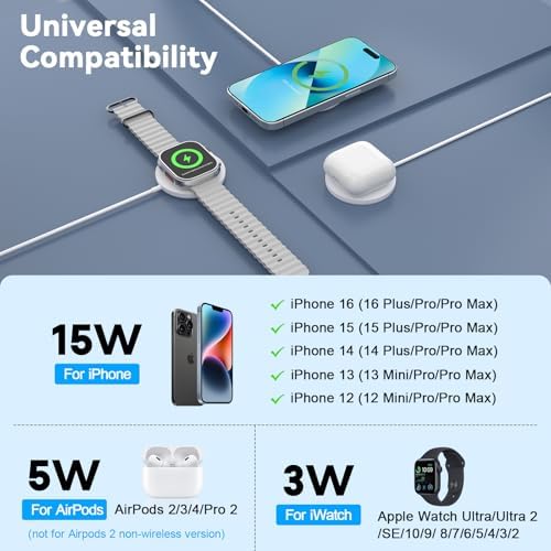 Revolutionize Your Charging Routine with the Do Honest 3-in-1 Magnetic Wireless Charger – 15 W Fast Charge Pad for i Phone 16/15/14/13/12, Air Pods, and Apple Watch – Compact, Safe, and Travel-Ready Design for Ultimate Convenience – Enhanced Compatibility and Accelerated Charging Efficiency