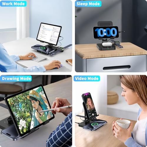 All-in-One 3 in 1 Wireless Charger: High-Speed Mag Safe Charging Station for i Phone 16 Pro Max/15/14/13/12, Foldable Apple Watch Dock 10/9, and Rotating i Pad Power Hub – Sleek Black Design for Ultimate Convenience and Compatibility