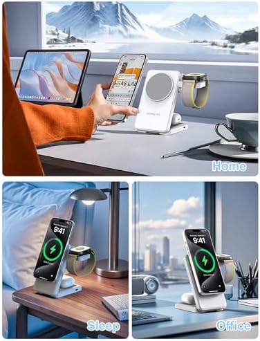 3-in-1 Magnetic Wireless Charging Station for Apple Devices – Fast Travel Charger for i Phone 12-16, Apple Watch Ultra 5/4/3, and Air Pods Pro/3/2 – Compact & Foldable Design for Efficient, Safe Charging with 18 W Adapter – Perfect for Home, Office, or Travel – Enhanced Compatibility and User-Friendly Features