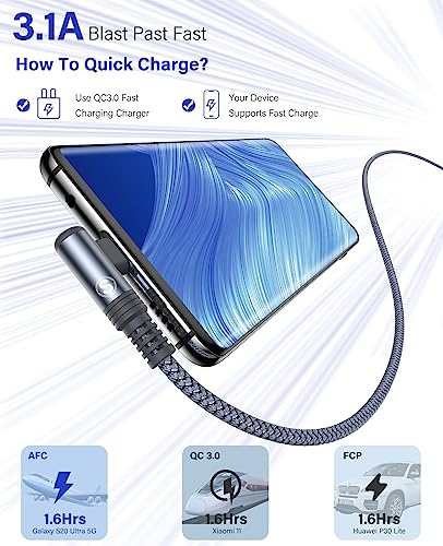 Sweguard 6.6 ft Fast Charging USB to Type C Cable – 2-Pack with 90-Degree Angled Connectors for Enhanced Comfort and Durability – Ideal for i Phone 16, Samsung Galaxy S Series, and Universal Compatibility – Perfect for Home, Office, and Travel Use
