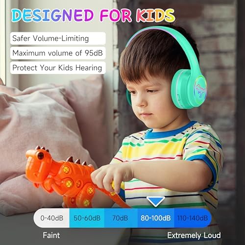 IFECCO Wireless Kids Bluetooth Cat Ear Headphones – Fun Light-Up Design with Volume Limiting Feature, Built-in Microphone, and Foldable Portability for Travel and Learning – Ultimate Gift for Young Music Enthusiasts