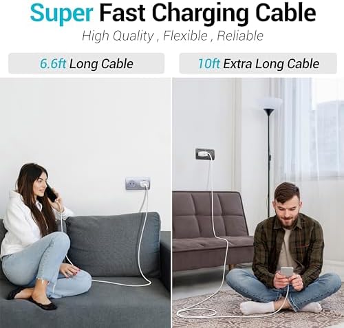 30 W Ultra-Fast USB-C Dual Pack Charger for i Phone 15 & 16 – Includes 6.6 ft & 10 ft Cables – Versatile Compatibility with i Pad Pro and Galaxy S Series – Perfect for Active Lifestyles and Quick Power Solutions