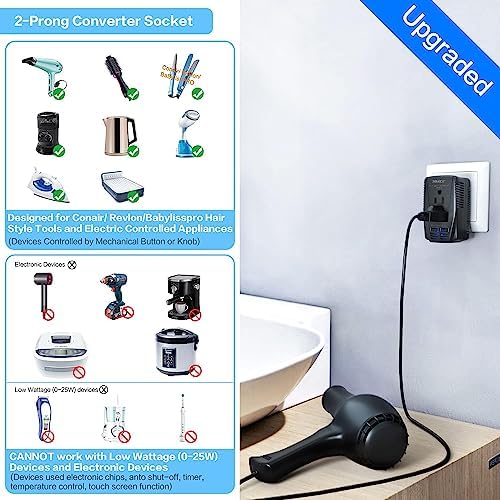 Ultimate 2000 W Travel Voltage Converter: 220 V to 110 V Power Adapter with Dual USB Ports & Global Plug Compatibility for Hair Styling Tools – Essential Accessory for International Journeys and Seamless Device Charging