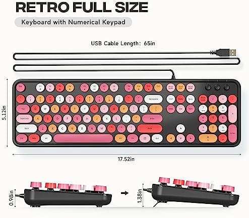 Retro-Inspired Full Size Typewriter Keyboard with Number Pad – Wired USB Keyboards for Windows 7, 8, 10, 11 | Enhance Your Typing Experience with Classic Charm and Modern Efficiency | Perfect for Home and Office Use