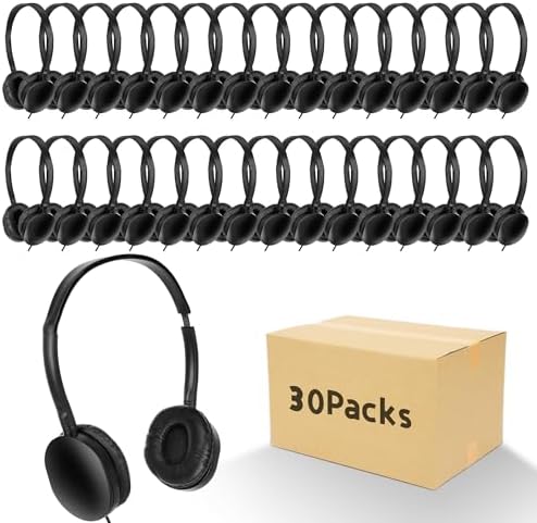 Bulk 30-Pack Student Headphones for Classrooms – Lightweight, Durable Earphones with Enhanced Audio Quality, Perfect for Educational Engagement and Group Learning Activities, Ideal for Kids and Young Learners