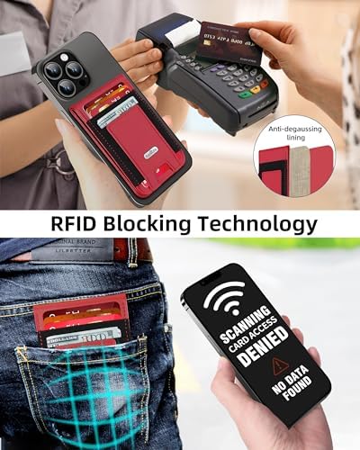 Magsafe Wallet Stand for iPhone 16/15/14/13/12 Series, Adjustable Stand with ID Window, 4 Card Slots, 10 Card Holder, Vegan Leather RFID Blocking Wallet, Red – Enhanced Compatibility and Speed