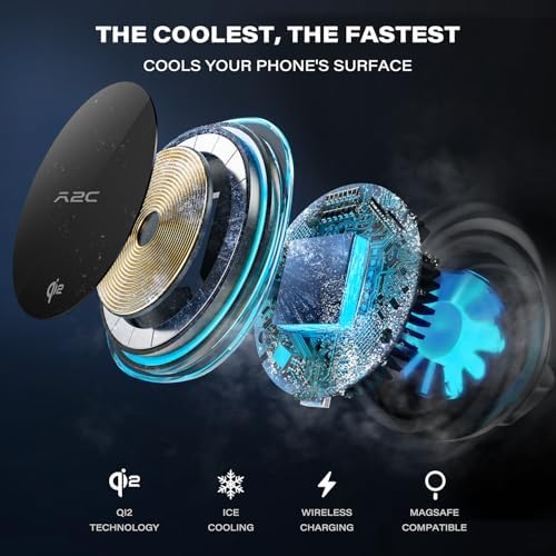 Revolutionize Your Drive with the A2 C Qi2 15 W Mag Safe Car Charger – Premium Wireless Charging Solution Featuring Advanced Semiconductor Cooling Technology for i Phone 12-16, Effortless Magnetic Mounting for Dash/Windshield, and Includes PD Adapter for Universal Device Compatibility