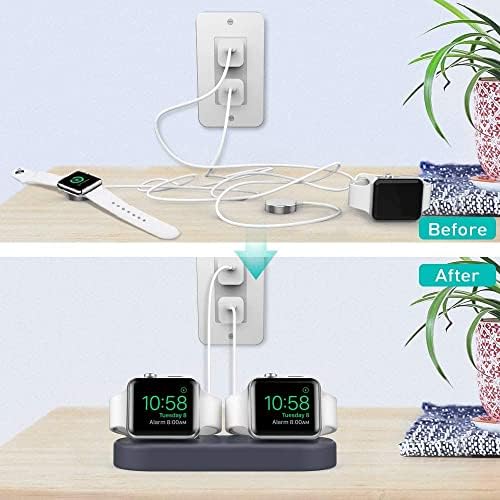 Delidigi Premium Dual Charger Stand for Apple Watch: Fast, Stylish, and Compatible with All Series (Ultra 2, SE, 1-10) – High-Quality Silicone Dock for Simultaneous Charging of Two Smartwatches, Perfect for Home or Travel Use