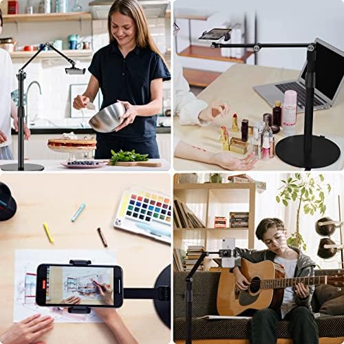 Transform Your Workspace with the Viozon 360-Degree Adjustable Overhead Stand – Premium Aluminum Holder for Smartphones & Tablets (3.5-11″) – Compatible with i Phone, i Pad Pro, Samsung, Nexus – Ergonomic Design for Enhanced Comfort and Stability – Perfect for Video Conferencing, Streaming, and Effortless Multitasking