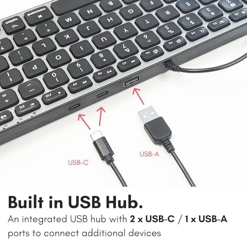 Elevate Your Workspace with the Macally Compact Keyboard for Mac – Sleek 78-Key Wired Design with USB Hub (3 Ports) for Ultimate Versatility – Perfect Apple-Compatible Accessory in Stylish Silver Finish for Enhanced Productivity and Seamless Connectivity