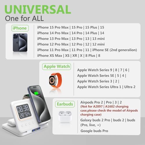 Ultimate Foldable 3-in-1 Wireless Charging Station for Apple Devices – Fast Multi-Device Charger with Integrated Clock for i Phone 16/15/14 Pro Max, Apple Watch Series 10/9/8/7/6/5/4/SE, and Air Pods Pro – Travel-Friendly and Compact Design for Effortless Charging on the Go