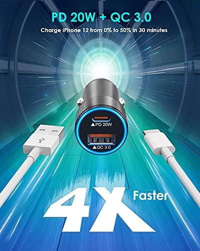i Phone 14 Dual Port Fast USB C Car Charger | Apple MFi Certified 38 W Quick Charge Adapter with 2 Lightning Cables | Sleek Metal Design for Optimal Durability and Compatibility with i Phone 14, 13 Pro Max, Mini, 12, 11 & Air Pods | Reliable On-the-Go Power Solution for Busy Lifestyles