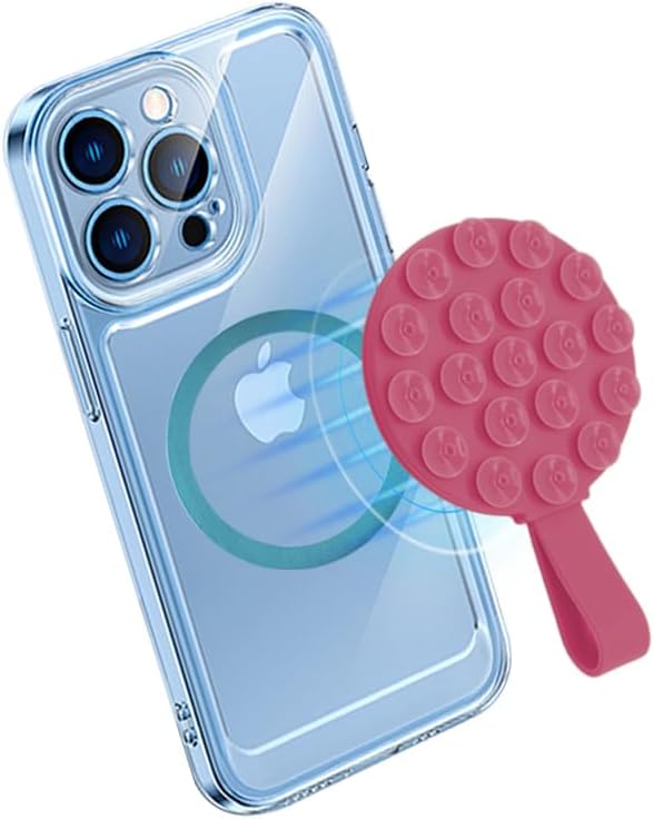 Stylish Pink Silicone Magnetic Suction Cup Phone Mount – Ideal Hands-Free Holder for i Phone Mag Safe Cases, Perfect for Tik Tok, Video Calls, and Shower Use – Unmatched Stability on Any Flat Surface for Everyday Convenience