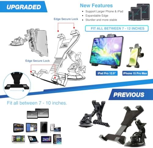 Heavy-Duty 3-in-1 Tablet Holder for Cars: Versatile Dashboard, Windshield & Air Vent Mount for i Pad Pro, Mini, and Galaxy Tabs (6″-12.9″) – Ultimate Safety and Stability for a Distraction-Free Drive