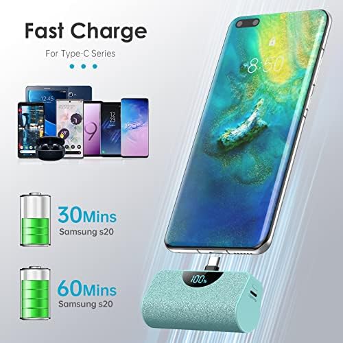 Ultra-Compact 5200 m Ah USB-C Power Bank with LCD Display – Fast-Charging Portable Charger for i Phone 15, Samsung, Google Pixel & Android Devices – Stylish Purple Battery Pack for On-the-Go Power Solutions