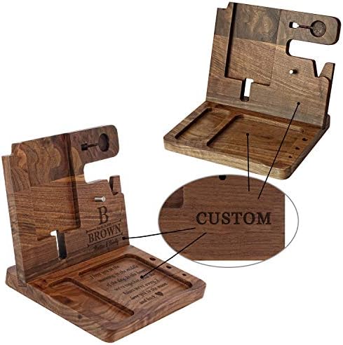 Personalized Wooden Charging Docking Station for Dads – Elegant Nightstand Organizer with Fast-Charging Capability, Multi-Compartment Design for Smartphones, Smartwatches, Keys & Wallets – Ideal Custom Father’s Day Gift or Birthday Surprise, Durable Home Essential