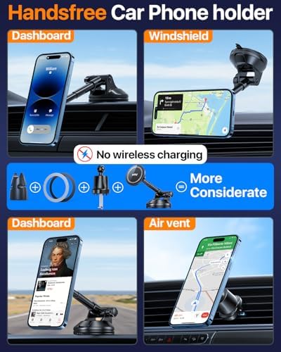 2025 Enhanced Mag Safe Car Phone Mount – 80 LBS Ultimate Suction Power & Military-Grade Strength for i Phone 16, 15, 14 Pro Max & Mini – 360° Rotatable Magnetic Holder for Secure Dashboard & Windshield Use – Effortless Navigation & Hands-Free Communication
