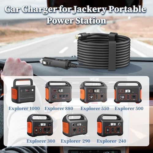 Ultimate 6.6 Feet Car Charger for Jackery Portable Power Stations – Fast-Paced Power Adapter for Explorer Series Models 1000, 500, 880, 550, 300, 290, 240, 160, E160, E240, E300, E500, E550, E880, E1000 – Rugged Durability for Adventurous Journeys and Dependable On-the-Go Energy Solutions