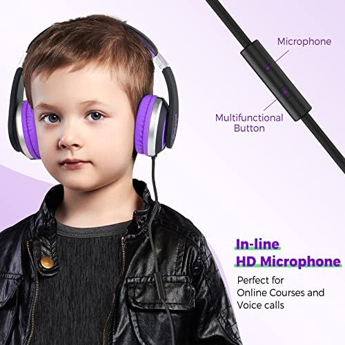Rockpapa HS20 Kids Wired Headphones – Super Lightweight & Foldable Design with Integrated Microphone, Perfect for School, Travel & Entertainment – Compatible with Tablets & Smartphones, Stylish Black & Orange for Ages 3-15, Ideal for Learning, Play, and Hands-Free Communication