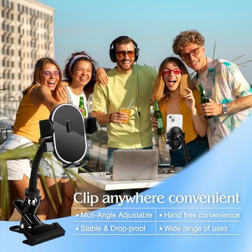 Versatile 360° Gooseneck Clip Phone Holder with Auto-Locking Clamp – Adjustable Arm Lengths for Desk, Treadmill, and Mic Stand – Securely Fits 4-7″ Smartphones for Ultimate Hands-Free Convenience and Enhanced Productivity