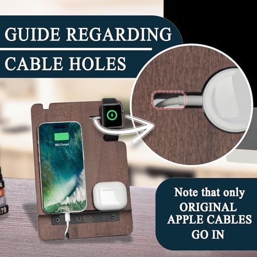Optimize Your Charging Space with the J JACKCUBE DESIGN Premium Wood Docking Station – Elegant Multi-Device Organizer for Smartphones and Smartwatches, Featuring Advanced Cable Management and Swift Charging Solutions, Perfect for Modern Bedrooms and Effortless Device Accessibility