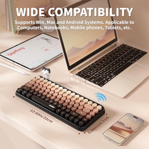 FELICON Retro Mini Wireless Bluetooth Keyboard – Portable 84-Key Typewriter Design for Android, i Pad, Windows & PC – Perfect Companion for Home & Office with Enhanced Compatibility and Rechargeable Battery