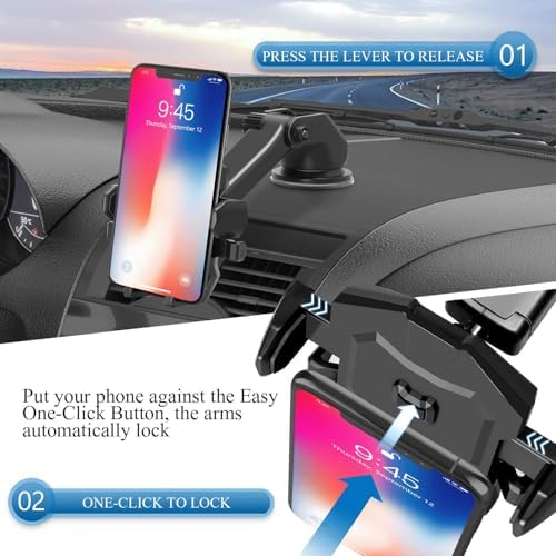 Universal Adjustable Car Phone Mount Holder for Dashboard and Windshield – Secure Grip for i Phone & Android Devices, Enhanced Visibility and One-Handed Use, Durable Black Design