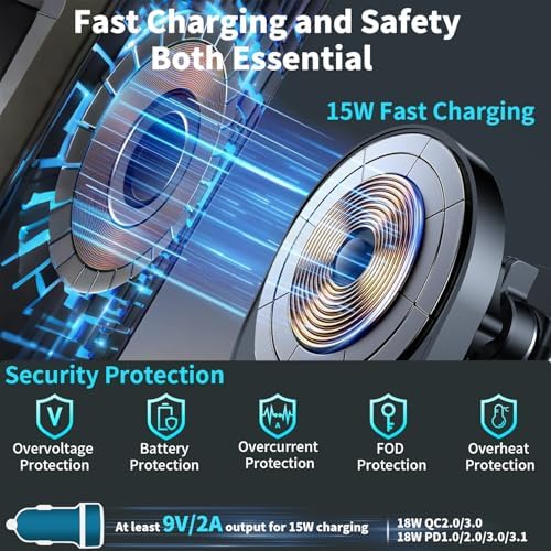 AOUXSEEM Magnetic Car Phone Charger Mount – 15 W Fast Wireless Charging with 20 N55 Magnets for i Phone 16/15/14/13/12/Pro/Plus/Max & Samsung Galaxy S Series – Effortless One-Handed Operation & Stylish Design for Ultimate Driving Convenience