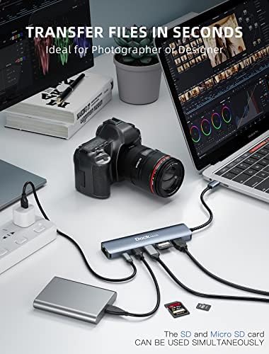 Transform Your Workspace with the dockteck 7-in-1 USB C Hub: Ultimate 4 K HDMI Adapter, Fast Ethernet, and 100 W Power Delivery for Mac Book, i Pad Pro, and XPS – High-Speed Connectivity and Dual SD/TF Card Slots for Enhanced Productivity and Seamless Data Transfer